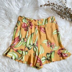 PATBO Shorts Zebrina Floral Print Ruffle Hem Shorts Size 4 Yellow Orange